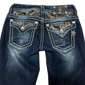 Miss Me Y2K Tiger Eye Bedazzled Jewel Signature-Rise Skinny Jeans